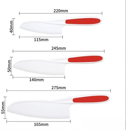 3 Pcs Kids Knife Set for Real Cooking, Kid Safe Knives for Cutting, Kids Cooking and Baking Set, Plastic Knives, Kitchen Set (Red)