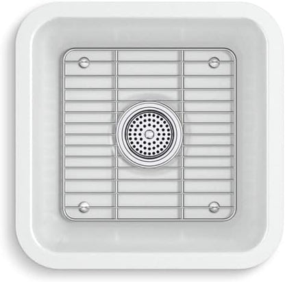 KOHLER K-8223-CM6 Cairn 15.5" Neoroc Composite Undermount Single-Bowl Bar Sink, Composite Bar Sink with Sink Rack, Matte White