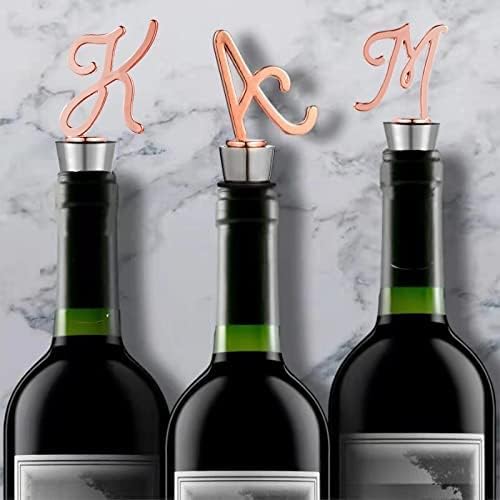 Monogram Wine and Beverage Bottle Stopper, Initial letter wine stoppers Decorative, Creative Wine Gift for Kitchen Bar Wedding Rose Gold Finish,Reusable, letter A