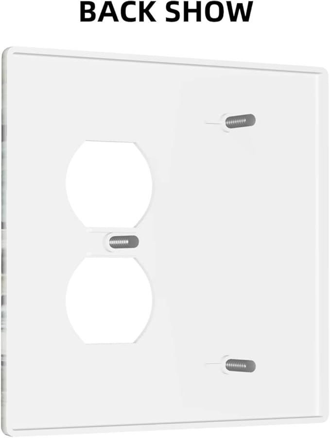 Green Stone Texture Combo Single Blank 1 Duplex Outlet Switch Wall Plate Cover Decorative 2-Gang for Electrical Room Bathroom Bedroom Home Kitchen One Receptacle 4.5" x 4.6"