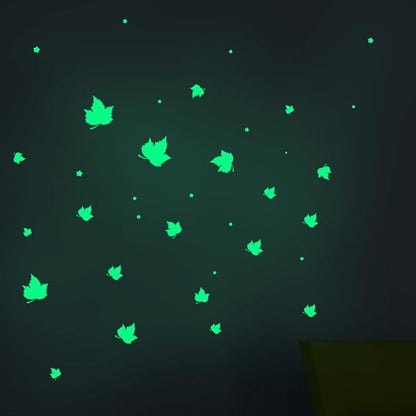 Glow in The Dark Leaf Wall Stickers for Home,60pcs PET Exquisite Carved Plant Wall Stickers for Bedrooms, Leaf Stickers Wall Decals for Boys and Girls Room, Cute Plant Decals Stickers Walls (Leaf 3)