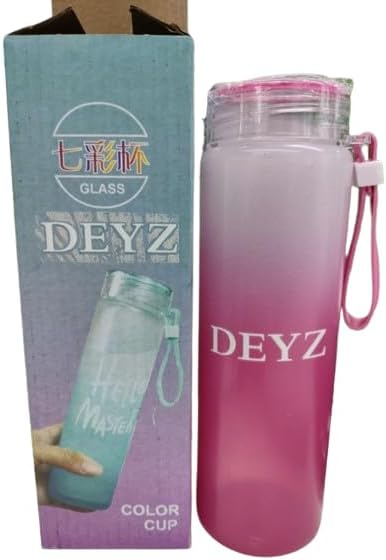 DEYZ Glass Water Bottle 16oz Fitness Drinking Glass Water Bottle PBA and Leak Proof Water Bottle Reusable water bottles Sport Water Bottle Gym Drinking Jug Circular Glass water Bottle (Pink)