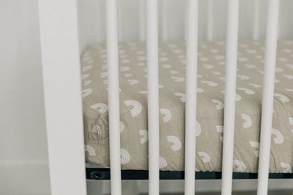 Sand Rainbow Muslin Crib Sheet by Mebie Baby, Soft and Breathable Bed Sheets for Babies, Modern Neutral Bedding for Cribs, Standard Crib Mattress Fitted Sheet, Great for Boy or Girl Room or Nursery
