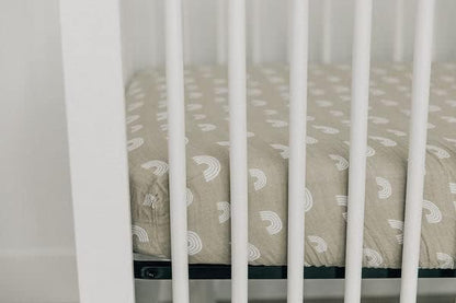 Sand Rainbow Muslin Crib Sheet by Mebie Baby, Soft and Breathable Bed Sheets for Babies, Modern Neutral Bedding for Cribs, Standard Crib Mattress Fitted Sheet, Great for Boy or Girl Room or Nursery