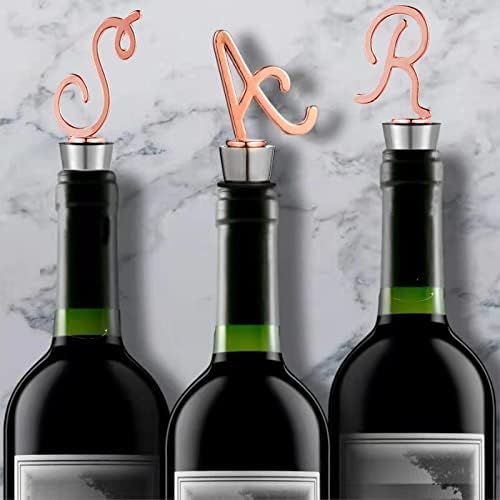 Monogram Wine and Beverage Bottle Stopper, Initial letter wine stoppers Decorative, Creative Wine Gift for Kitchen Bar Wedding Rose Gold Finish,Reusable, letter S