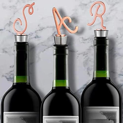 Monogram Wine and Beverage Bottle Stopper, Initial letter wine stoppers Decorative, Creative Wine Gift for Kitchen Bar Wedding Rose Gold Finish,Reusable, letter S
