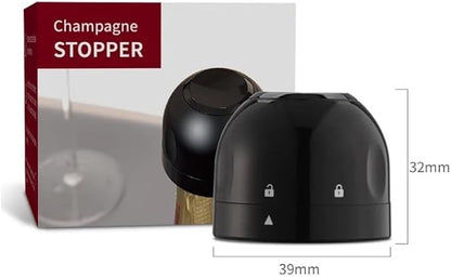 Champagne Bottle Stopper, Silicone, Fits Bottles 17.5-18mm, Keeps Champagne Fresh (2 Pack), Small, Black