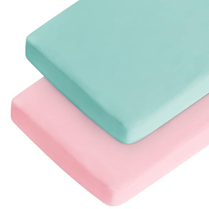 Crib Mattress Sheet 2 Pack Fitted Crib Sheet (28 x 52 x 8 in) for Standard Crib Toddler Mattress Cover Soft Microfiber Breathable Baby Sheets for Boys and Girls, Blue and Pink