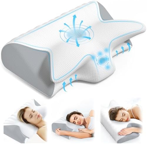 Cervical Neck Pillow for Pain Relief, Vuteehy Adjustable Ergonomic Memory Foam Pillow for Neck and Shoulder Pain, Orthopedic Contour Support Pillows for Side Back & Stomach Sleepers, Grey-1