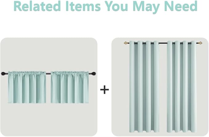 Mrs.Naturall Mint Green Curtains 63 Inch Length for Laundry Room,Blackout Robin Egg Blue Green Coastal Curtains for Bedroom Beach Themed Room Decor,Aqua Color