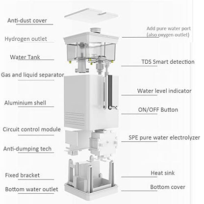 Hydrogen Water Inhalation Machine, 99.99% High Purity H2 Hydrogen Inhaler with 5 Nasal Cannula, Hydrogen-Rich Water Generator, 150ml/min SPE/PEM Ionizer for Home Car Travel (Gray)