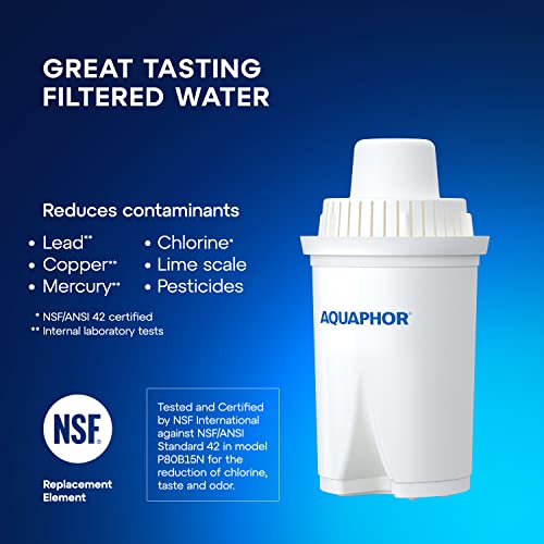 AQUAPHOR Ideal 7-Cup Water Filter Pitcher - Dark Blue with 1 x B15 Filter - Fits in The Fridge Door - Reduces Limescale and Chlorine - Ideal for Seven Cups