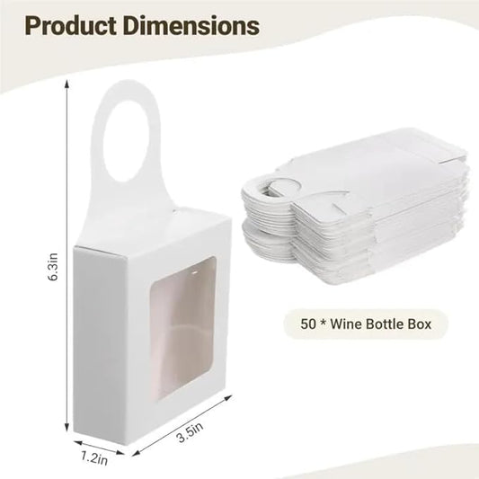 Dudnbt 30 PCS Kraft Paper Wine Bottle Box with Window 3.5 x 3.5 x 1.2 Inches for Gifts Empty Wine Bottles for Decoration Bottle Hanger Favor Box for holding Candy Truffles Chocolate Cookies (White)