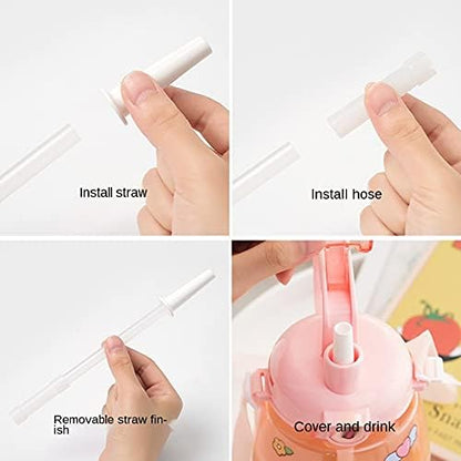 PEXIZUAN Kawaii water bottle big belly cup big water bottle cute travel cup strap straw cup(White,1300ML)