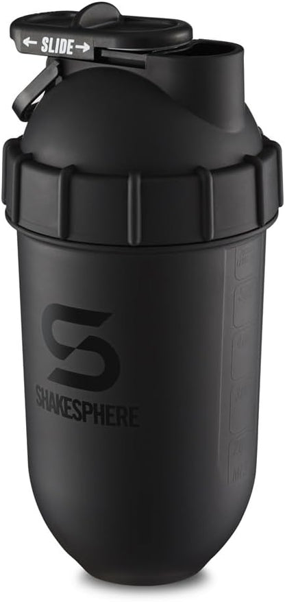 SHAKESPHERE Tumbler: Protein Shaker Bottle and Smoothie Cup, 24 oz - Bladeless Blender Cup Purees Raw Fruit with No Blending Ball - Drink Powder Mix Shake Mixer for Pre Workout, Gym (Matte Black)