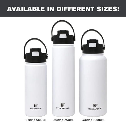 Hydraflow Hybrid - Triple Wall Vacuum Insulated Water Bottle with Flip Straw (25oz, Khaki) Stainless Steel Metal Thermos, Reusable Leak Proof BPA-FREE for Sports and Travel
