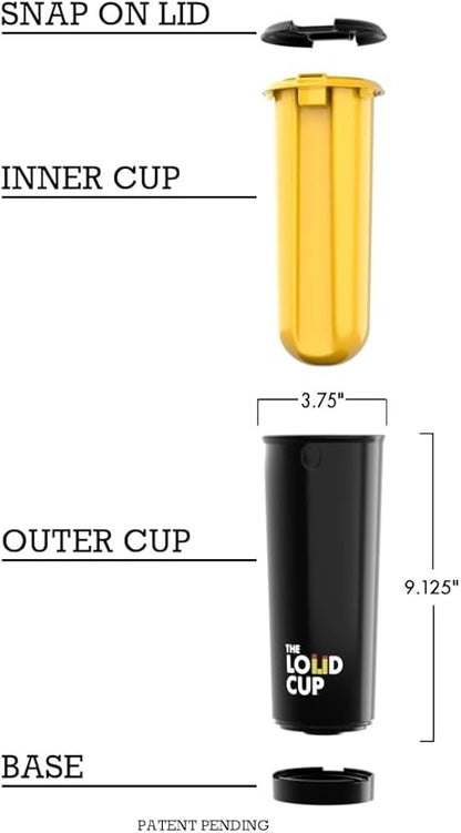 The LoudCup 20 oz Tumbler + Integrated Stadium Horn (Raven Black) - Reusable Water Bottle for Sports Fans - Worlds Loudest Cup for Noisy Fans on Game Day & Tailgating