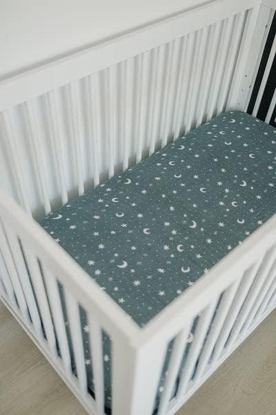 Night Sky Muslin Crib Sheet by Mebie Baby, Soft and Breathable Bed Sheets for Babies, Modern Neutral Bedding for Cribs, Standard Crib Mattress Fitted Sheet, Great for Boy or Girl Room or Nursery