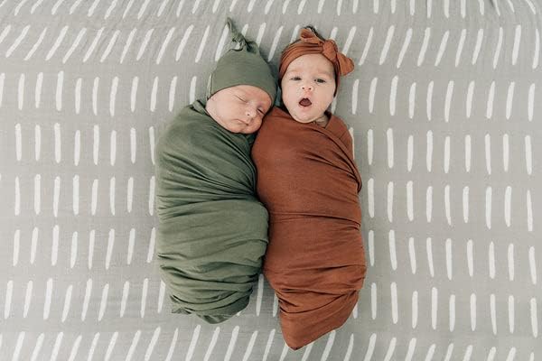 Grey Dash Muslin Crib Sheet by Mebie Baby, Soft and Breathable Bed Sheets for Babies, Modern Neutral Bedding for Cribs, Standard Crib Mattress Fitted Sheet, Great for Boy or Girl Room or Nursery