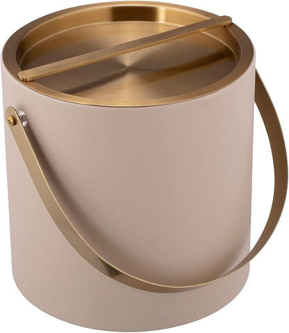 Kraftware 3qt Brushed Gold Arch Handle & Bridge Cover: Taupe Santa Barbara 3 quart Ice Bucket, Small