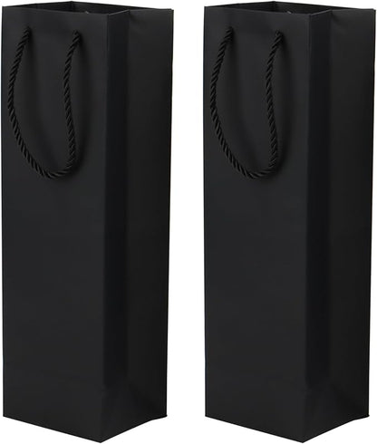 MANCHAP 24 Pcs 13.7 x 4.3 x 3.5 Inch Black Paper Wine Bottle Bags, Wine Bags with Handles, Single Bottle Paper Wine Bags for Wedding, Party, Shopping
