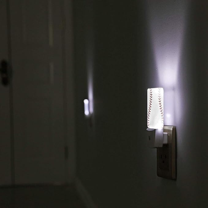 Funny Baseball Lace Plug in Night Light Plug into Wall LED Nightlight Auto Sensor Dusk to Dawn lamp for Kids Room Bedroom Bathroom Nursery Kitchen Hallway Stairs Home Decorative
