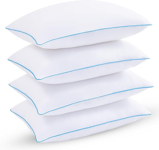 Uniqwamer Bed Pillows for Sleeping 4 Pack - Luxury Hotel Quality Pillows Queen Size Set of 4 - Cooling Pillows with Premium Plush Soft Down Alternative Fill for Back Side Sleepers