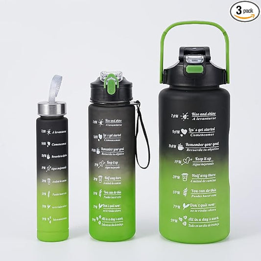Three piece set of large capacity plastic cups, gradient water cups, sports kettles, straw cups, outdoor water cups, Black and green