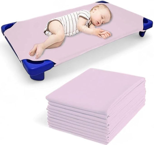 Pack of 24 Cot Sheet for Daycare Preschool Cot Bed -Polyblend Fabric with Corner Elastic Cots Sheets Fits On 22" X 52" Inches Size Toddler and Preschool Daycare Cot Blush 22 X 52 Size