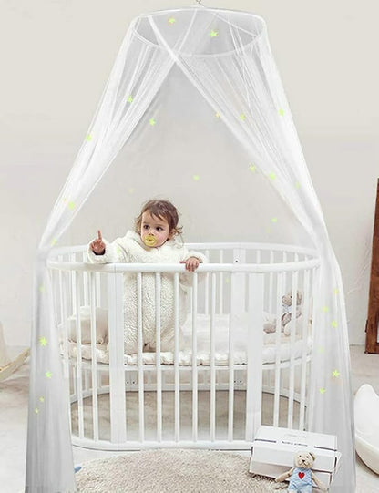 Bed Canopy Stars Romantic Bed Curtain Luminous Mosquito Net for Baby, Girl, for Twin or Single Bed (White)