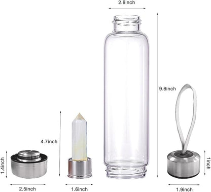 Crystal Glass Water Bottle,Water Bottle With Gemstone Center Crystal Elixir Bottle,Removable Gemstones Creative Water Cup Crystal Column Magic Wand Energy Cup for Gifts (P-Yellow Smelting Stone)