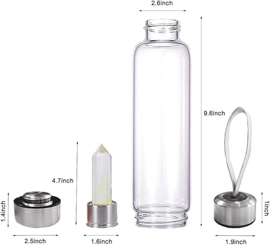 Crystal Glass Water Bottle,Water Bottle With Gemstone Center Crystal Elixir Bottle,Removable Gemstones Creative Water Cup Crystal Column Magic Wand Energy Cup for Gifts (P-Yellow Smelting Stone)