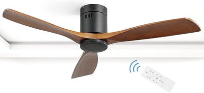 CACI Mall 52 Inch Flush Mount Wood Ceiling Fan without Light,Low Profile,Modern,6 Speed,3 Blades Timer,Remote Control,Quiet Reversible DC Motor for Berdrooms, Livingroom, Patios