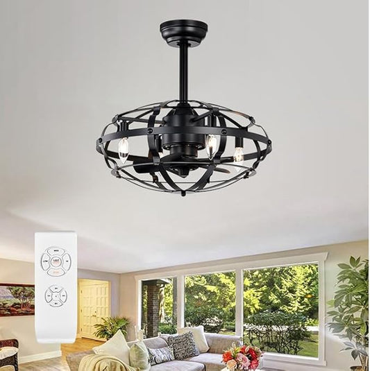 NicBex Ceiling Fan 20 Inch Indoor Industrial Ceiling Fan with Lights Ceiling Fans with 5 Blades and Remote Control Caged Ceiling Fan for Bedroom, Living Room, Black
