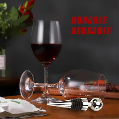 Seal Wine Stoppers, 4-Pack - Durable Silicone & Stainless Steel Wine Bottle Corks, Reusable & Leakproof, Keeps Wine Fresh, Fits Standard Bottles (Silver)