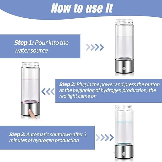 Hydrogen Water Bottle, Portable Hydrogen Water Bottle Generator and Well-being, Refine Water in 3 Minutes, Convenient for Workplace, Day Travel and Drinking, Gift for Beloved. (Silver)