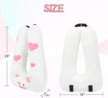 Kids Travel Pillow for Car Seat with Hand Muff, Strawberry Cartoon Neck & Headrest Seat Belt Pillow for Car Road Trips Long-Distance Travel Sleeping Pillow for Adults and Children, Cow