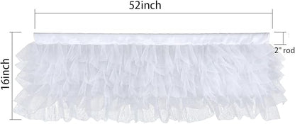 White Tulle Valance Ruffle Kitchen Valance for Bathroom Bedroom Coffee Shop Kids Nursery Room Window 52×16 inch