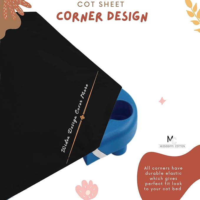 Pack of 12 Cot Sheet for Daycare Preschool Cot Bed -Polyblend Fabric with Corner Elastic Cots Sheets Fits On 22" X 40" Inches Size Toddler and Preschool Daycare Cot Black 22 X 40 Size
