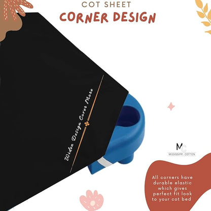 Pack of 12 Cot Sheet for Daycare Preschool Cot Bed -Polyblend Fabric with Corner Elastic Cots Sheets Fits On 22" X 40" Inches Size Toddler and Preschool Daycare Cot Black 22 X 40 Size