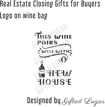 New House Gift Wine Bag, Closing Gifts for Buyers, Closing Gifts Real Estate for Clients, Burlap