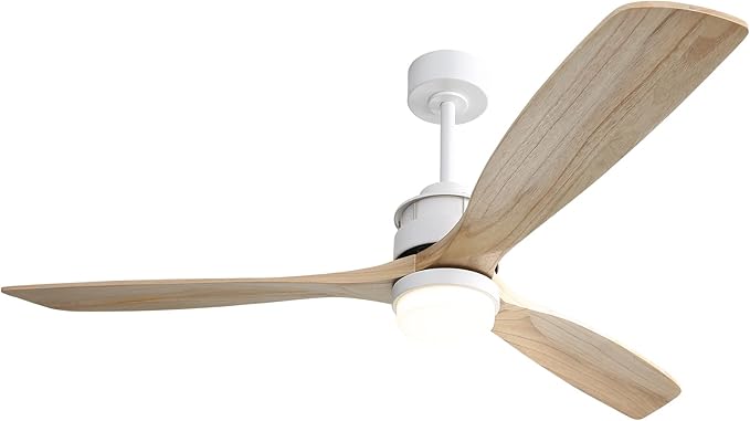 Sofucor 60" Ceiling Fan with Lights Remote Control, 3 Poles for Indoor Outdoor Ceiling Fan with Remote, Wood Ceiling Fan with 3 Color Temperature & Adjustable Brightness, Light Wood Grain