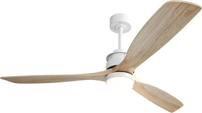 Sofucor 60" Ceiling Fan with Lights Remote Control, 3 Poles for Indoor Outdoor Ceiling Fan with Remote, Wood Ceiling Fan with 3 Color Temperature & Adjustable Brightness, Light Wood Grain