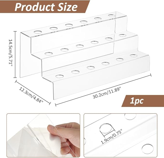 NBEADS 18-Hole 3-Tier Wine Bottle Stopper Display, 4.84x11.89x5.71 Inch Clear Acrylic Wine Bottle Stopper Display Stairs Inner 1.9cm/0.75 Wine Stopper Display Stand Rack for Countertop