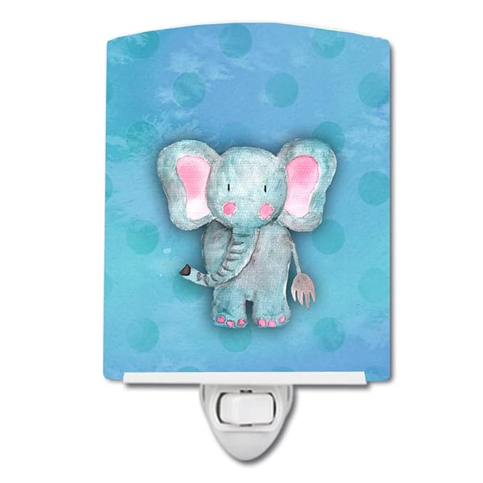 Caroline's Treasures BB7372CNL Blue Elepant Watercolor Ceramic Night Light Compact, UL-Certified, Ideal for Bedroom, Bathroom, Nursery, Hallway, Kitchen, 6x4x3, Multicolor