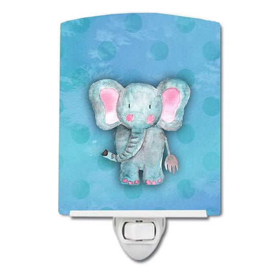 Caroline's Treasures BB7372CNL Blue Elepant Watercolor Ceramic Night Light Compact, UL-Certified, Ideal for Bedroom, Bathroom, Nursery, Hallway, Kitchen, 6x4x3, Multicolor