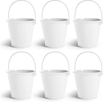 Small Metal Buckets with Handle 6 Pcs – Galvanized Bucket Leak Proof & Rust Resistant 48 fl oz Capacity - Best for Party Décor, Organizing & Decorating Classrooms (Large 6.3" Top, White)