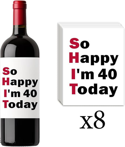 8 Pcs 40th Birthday Gifts for Women Men Wine Labels, 40 Year Old Bbirthday Gifts for Women, Happy 40th Birthday Party Decorations Woman Man Wine Bottle Stickers, 40th Wine Bottle Labels