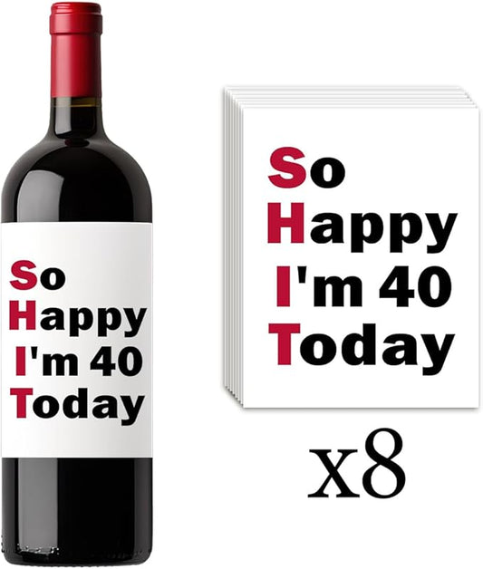 8 Pcs 40th Birthday Gifts for Women Men Wine Labels, 40 Year Old Bbirthday Gifts for Women, Happy 40th Birthday Party Decorations Woman Man Wine Bottle Stickers, 40th Wine Bottle Labels