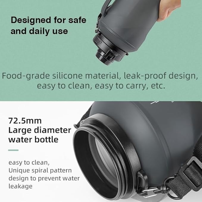 Collapsible Water Bottles 64oz with Removable Straw, Odorless BPA-Free Silicone, Leak-Proof Foldable Reusable Bottle - Perfect for Cruise Travel Sports Gym Hiking Camping Cycling - Cyan